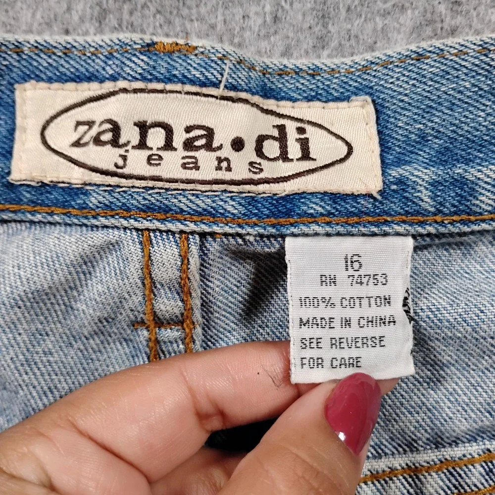 Zana Di Embroidered Wide Leg Jeans Women's 16 Blue Denim Vintage 90s Y2K Scroll